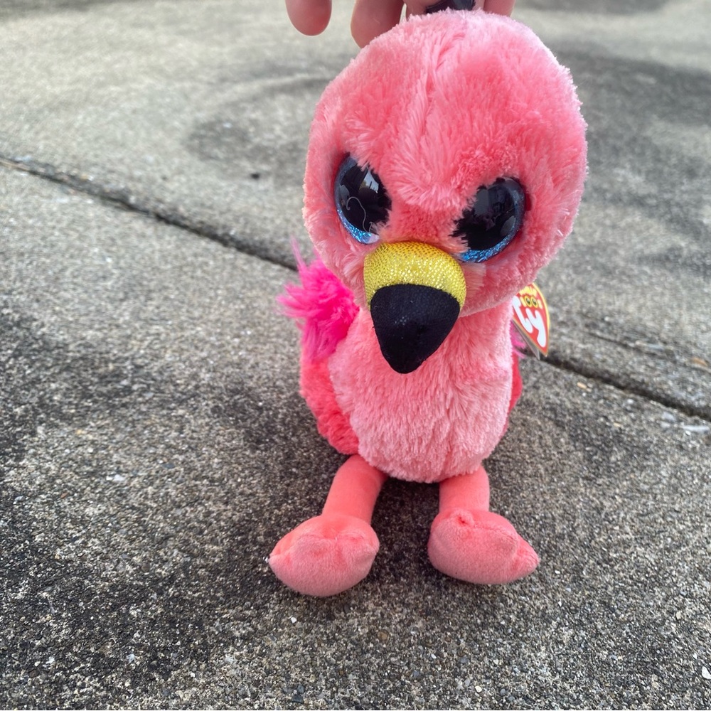TYsilk Flamingo Plush – Pink Fuzzy, Glitter Eyes, Yellow Beak, Tropical Bird Toy